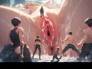 Hentai Giantess Crushes City with Bare Ass & Swallows Tinies in Her Asshole. Giant pussy, boobs, ass. Little men